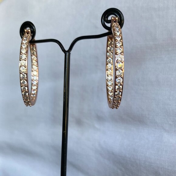 FAC Rose Gold Cubic Zirconia Hoop Earrings NWT - Picture 2 of 9